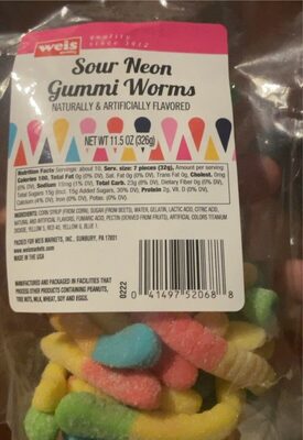 Sour Neon Gummi Worms Candy, Sour Neon Gummi Worms