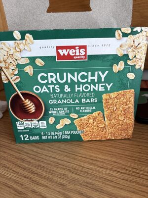 100% Natural Crunchy Granola Bars, Oats And Honey