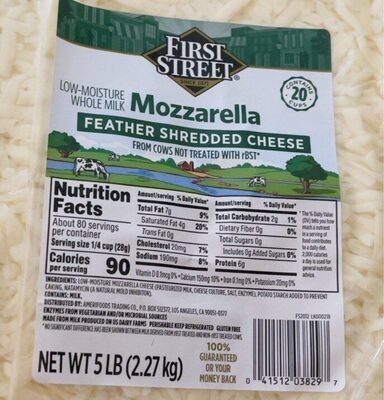 Mozzarella Whole Milk Low-Moisture Feather Shredded Cheese, Mozzarella