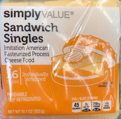 Imitation American Pasteurized Process Cheese Food Sandwich Singles, American