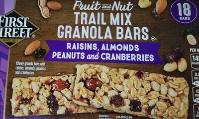 Raisins, Almonds Peanuts And Cranberries Fruit And Nut Trail Mix Granola Bars, Raisins, Almonds Peanuts And Cranberries