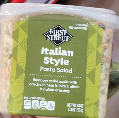 Italian Style Rainbow Rotini Pasta Salad With Artichoke Hearts, Black Olives & Italian Dressing, Italian Style