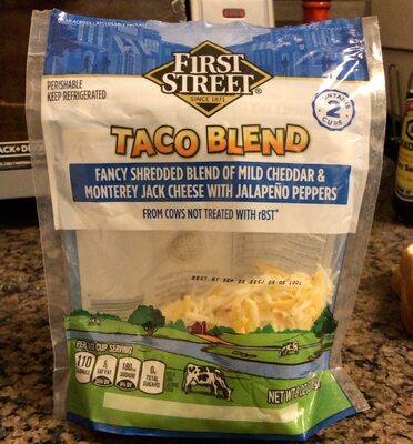 Taco Blend Of Mild Cheddar & Monterey Jack Fancy Shredded Cheese With Jalapeno Peppers, Taco Blend