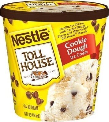 Cookie Dough Flavored Vanilla Ice Cream With Cookie Dough Pieces And Mini Nestle Toll House Morsels, Cookie Dough