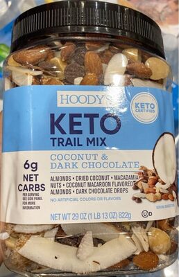 Coconut & Dark Chocolate Almonds, Dried Coconut, Macadamia Nuts, Coconut Macaroon Flavored Almonds, Dark Chocolate Drops Keto Trail Mix, Coconut & Dark Chocolate