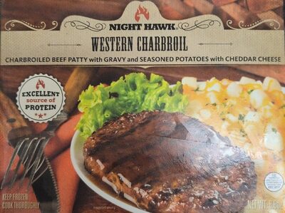 Western Charbroiled Beef Patty With Gravy And Seasoned Potatoes With Cheddar Cheese, Western Charbroil