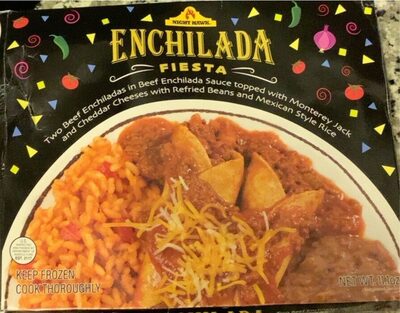 Beef! Enchilada Fiesta Two Beef Enchiladas In Corn Tortillas Topped With Beef Enchilada Sauce With A Side Of Refried Beans And Mexican Style Rice, Beef! Enchilada Fiesta