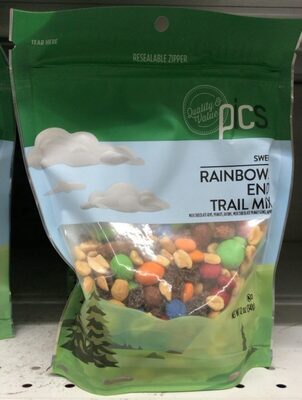 Sweet Milk Chocolate Gems, Peanuts, Raisins, Milk Chocolate Peanut Gems, Almonds Rainbows End Trail Mix, Milk Chocolate Gems, Peanuts, Raisins, Milk Chocolate Peanut Gems, Almonds