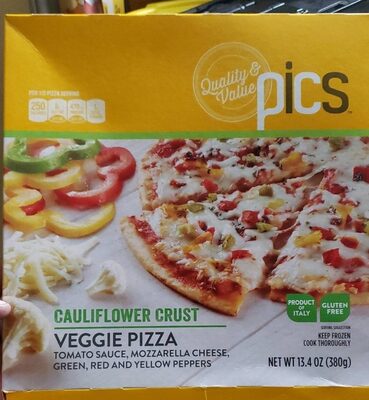 Cauliflower Crust Tomato Sauce, Mozzarella Cheese, Green, Red And Yellow Peppers Veggie Pizza, Cauliflower Crust
