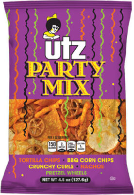 Tortilla Chips, BBQ Corn Chips, Cheese Crunchies, Nachos, Pretzel Wheels Party Mix, Tortilla, BBQ Corn, Cheese, Nachos
