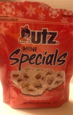 Mini Specials With Peppermint Pieces White Crme Covered Pretzels, White Chocolate; Peppermint