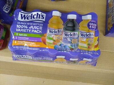 Welch's 100% Juice Variety Pack, 10 Fl Oz, 15 Count, Apple; Orange; Pineapple; Grape