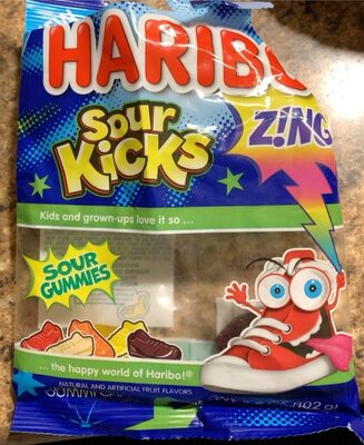 Sour Kicks Sour Raspberry, Sour Orange, Sour Lemon, Sour Grape, Sour Strawberry Zing Gummi Candy, Sour Raspberry, Sour Orange, Sour Lemon, Sour Grape, Sour Strawberry