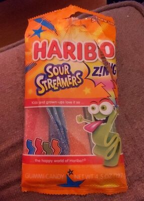 Sour Streamers Sour Blue Raspberry, Sour Cherry, Sour Orange, Sour Apple Z!Ng Gummi Candy, Sour Streamers