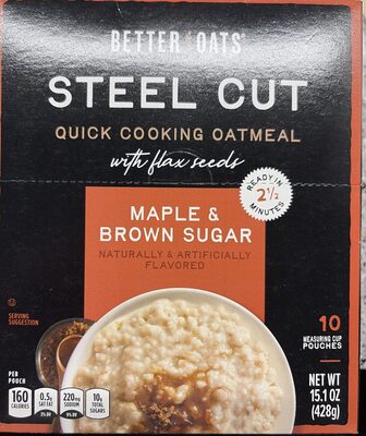 Maple & Brown Sugar Steel Cut Instant Oatmeal With Flax Seeds, Maple & Brown Sugar