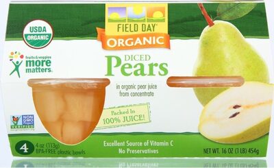 Organic Diced Pears In Pear Juice, Pear Juice