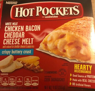 White Meat Chicken Bacon Cheddar Cheese Melt With Reduced Fat Cheddar Cheese & Sauce In A Crispy Buttery Crust Sandwiches, White Meat Chicken Bacon Cheddar Cheese Melt