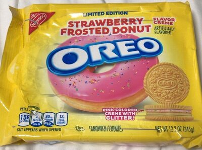 Strawberry Frosted Donut Flavor Creme Sandwich Cookies, Strawberry; Creme