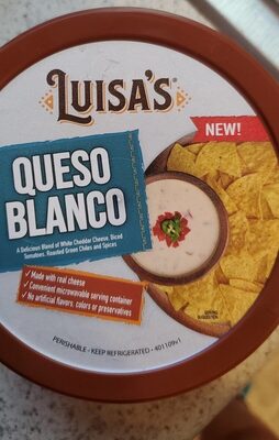 Queso Blanco A Delicious Blend Of White Cheddar Cheese. Diced Tomatoes, Roasted Green Chiles And Spices, Queso Blanco