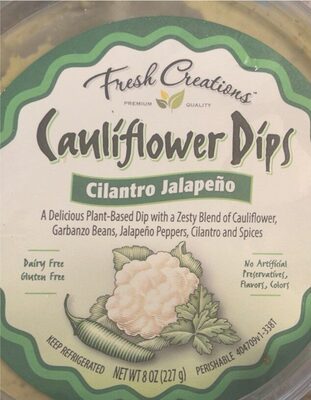 Cilantro Jalapeno A Delicious Plant-Based Dip With A Zesty Blend Of Cauliflower, Garbanzo Beans, Jalapeno Peppers, Cilantro And Spices Cauliflower Dips, Cilantro Jalapeno