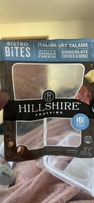 Italian Dry Salame, White Cheddar Cheese, Chocolate Covered Almonds Bistro Bites, Italian Dry Salame, White Cheddar Cheese, Chocolate Covered Almonds