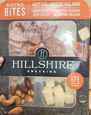 Hot Calabrese Salame, Monterey Jack Cheese, Roasted Cashew Almond Blend Bistro Bites, Hot Calabrese Salame, Monterey Jack Cheese, Roasted Cashew Almond Blend