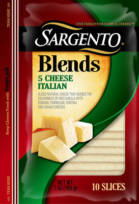 5 Cheese Italian Sliced Natural Cheese That Blends The Creaminess Of Mozzarella With Romano, Parmesan, Fontina And Asiago Cheeses, 5 Cheese Italian