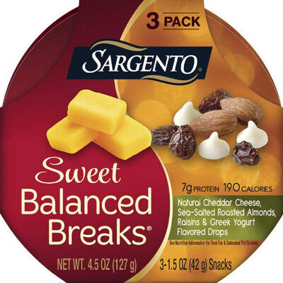 Natural Cheddar Cheese, Sea-Salted Roasted Almonds, Raisins & Greek Yogurt Flavored Drops Snacks, Natural Cheddar Cheese, Sea-Salted Roasted Almonds, Raisins & Greek Yogurt