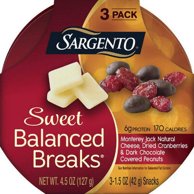 Monterey Jack Natural Cheese, Dried Cranberries & Dark Chocolate Covered Peanuts Snacks, Monterey Jack Natural Cheese, Dried Cranberries & Dark Chocolate