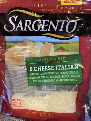 6 Cheese Italian Shredded Low Moisture Part-Skim Mozzarella, Provolone With Smoke Flavor, Romano, Fontina, Fresh Asiago & Parmesan Natural Cheeses, 6 Cheese Italian