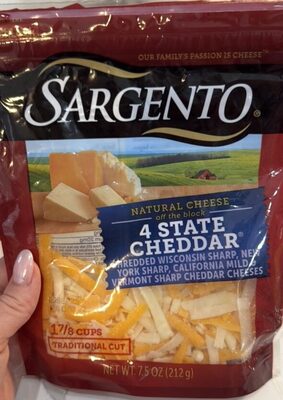 4 State Cheddar Shredded Natural Wisconsin Sharp, New York Sharp, California Mild & Vermont Sharp Cheddar Cheeses, 4 State Cheddar