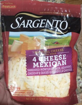 4 Cheese Mexican Shredded Monterey Jack, Asadero, Cheddar & Queso Quesadilla Natural Cheeses, 4 Cheese Mexican