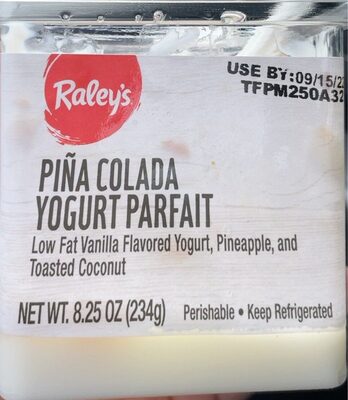 Pina Colada Low Fat Vanilla Flavored Yogurt, Pineapple, And Toasted Coconut Yogurt Parfait, Pina Colada
