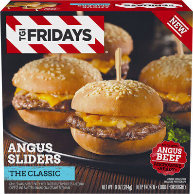 The Classic Angus Sliders Grilled Angus Beef Patty With Pasteurized Process Cheddar Cheese And Sauteed Onions On A Sesame Seed Bun, The Classic