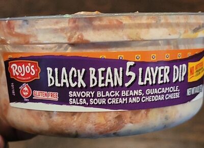 Black Bean 5 Layer Dip, Savory Black Beans; Guacamole; Salsa; Sour Cream; Cheddar Cheese