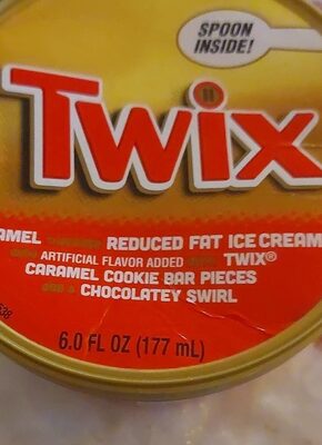 Caramel Flavored Reduced Fat Ice Cream With Twix Caramel Cookie Bar Pieces And A Chocolatey Swirl, Caramel