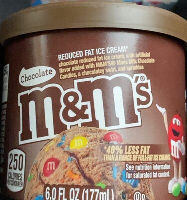Chocolate Reduced Fat Ice Cream With M&M's Minis Milk Chocolate Candies, A Chocolatey Swirl, And Sprinkles, Chocolate