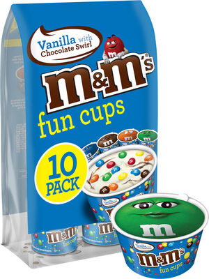 Vanilla With Chocolate Swirl Vanilla Flavored Reduced Fat Ice Cream, With M&M's Minis Chocolate Candies And Chocolate Swirl Fun Cups, Vanilla With Chocolate Swirl