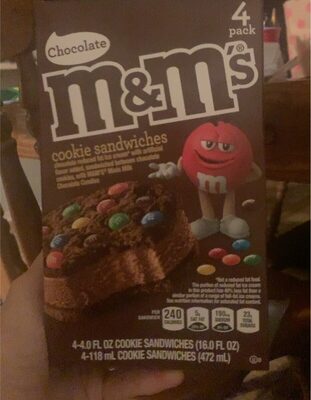 Chocolate Reduced Fat Ice Cream, Sandwiched Between Chocolate Cookies, With M&M's Minis Milk Chocolate Candies Cookie Sandwiches, Chocolate