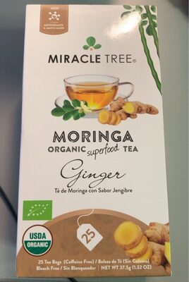 Ginger Caffeine Free Moringa Organic Superfood Tea Bags, Ginger