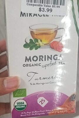 Turmeric Caffeine Free Moringa Organic Superfood Tea Bags, Turmeric