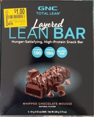 Protein 16 G, Calories 190 High-Protein Layered Lean Snack Bars, Whipped Chocolate Mousse, Whipped Chocolate Mousse