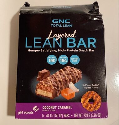 Protein 16 G, Calories 190 High-Protein Layered Lean Snack Bars, Girl Scout Coconut Caramel, Girl Scout Coconut Caramel