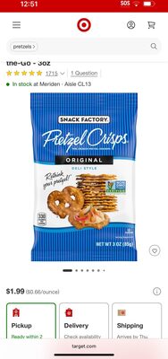 Snack Factory Pretzel Crisps, Original, On-the-Go Bag, 3 Oz