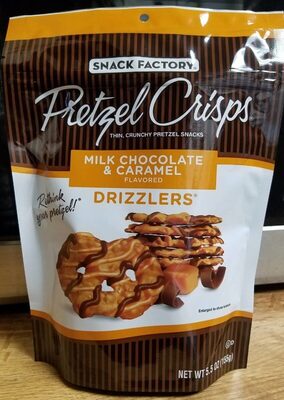 Snack Factory Pretzel Crisps, Drizzlers, Milk Chocolate & Caramel Drizzled Pretzels, 5.5 Oz