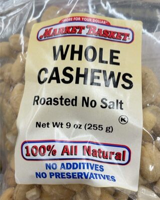 Roasted No Salt Whole Cashews, Roasted No Salt