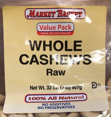 Roasted No Salt Whole Cashews, Roasted