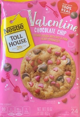 Chocolate Chip Valentine Cookie Dough With Red & Pink Heart Sprinkles, Chocolate Chip