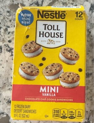 Mini Vanilla Chocolate Chip Cookie Frozen Dairy Dessert Sandwiches, Mini Vanilla Chocolate