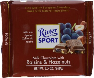 Ritter Sport, Milk Chocolate With Raisins & Hazelnuts